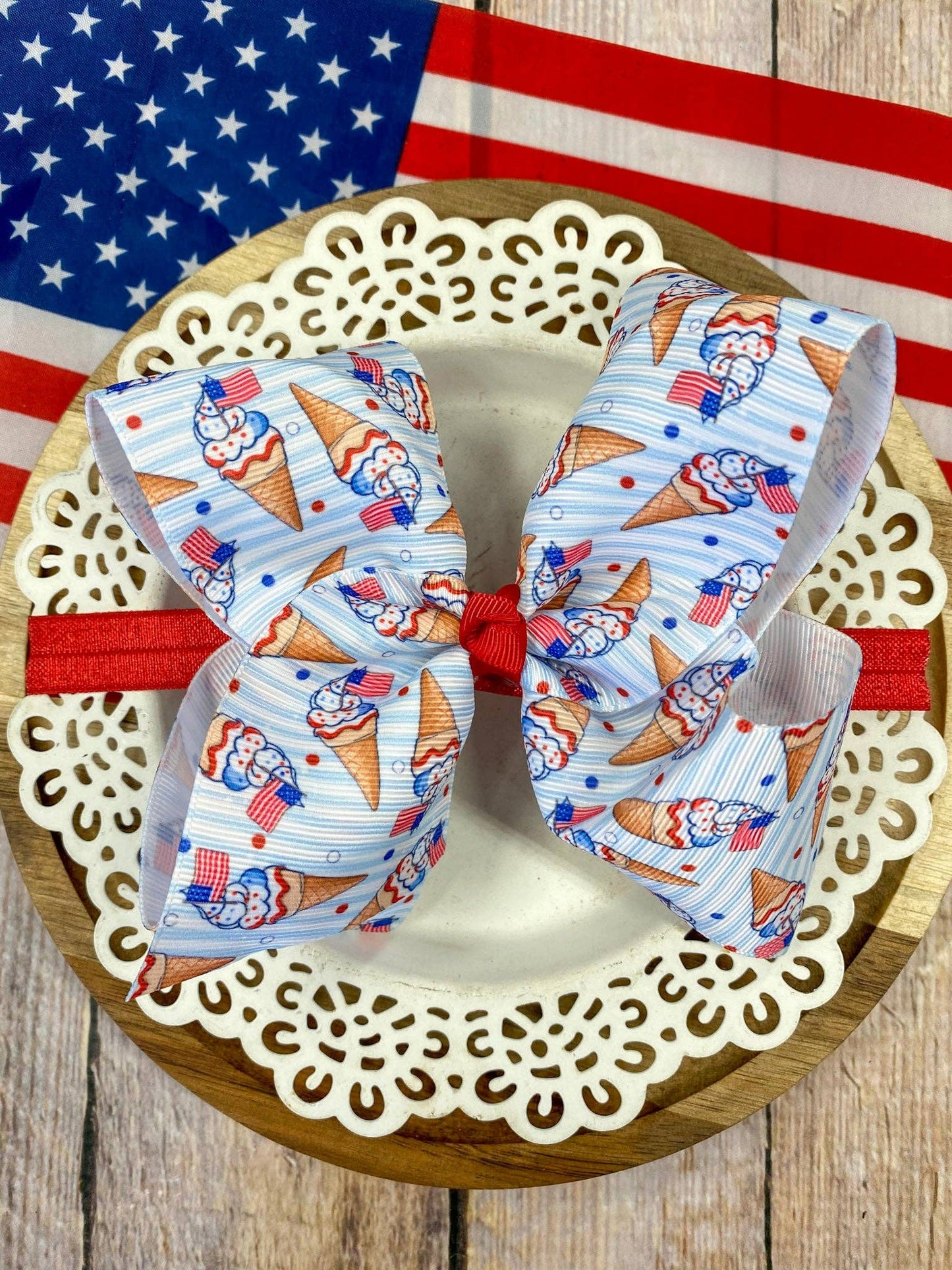 American Ice Cream Cones Hair Bow