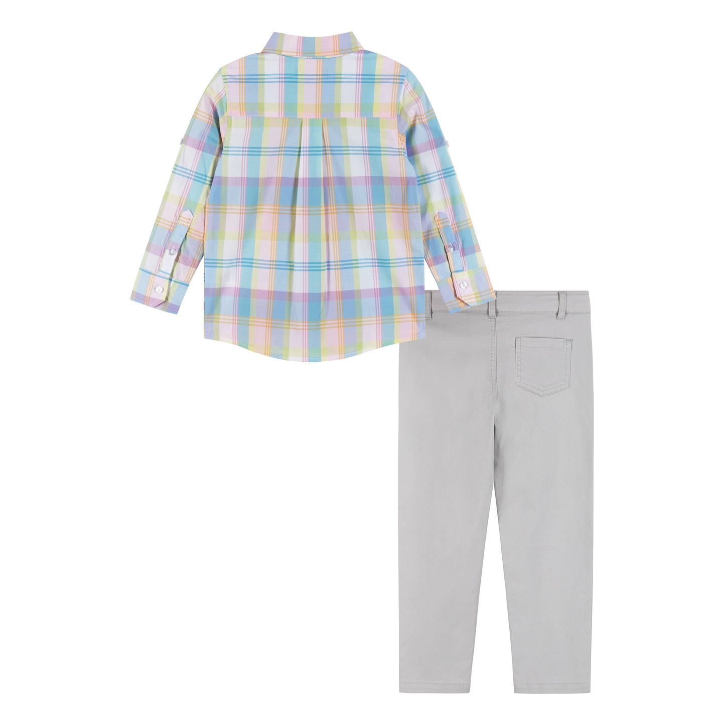 Andy & Evan -  Toddler Plaid Set - Multicolor Plaid with Grey Pants