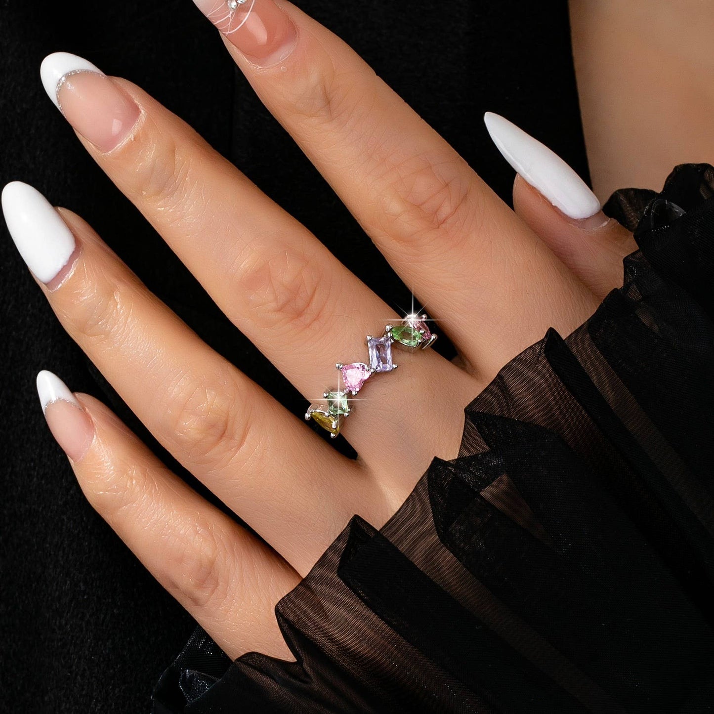 Adjustable Rainbow Gem Eternity Ring
