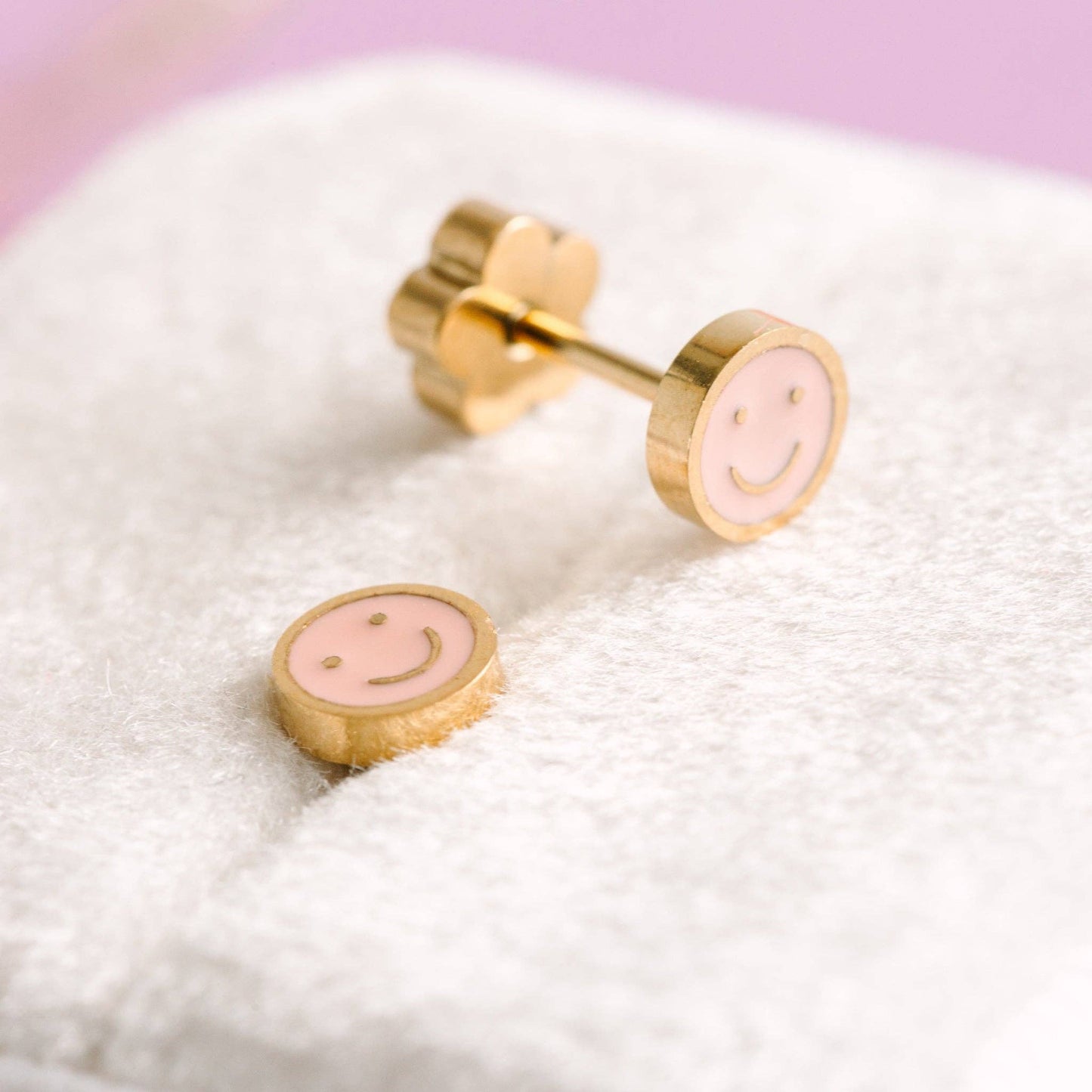 Tiny Pink Smiley Studs