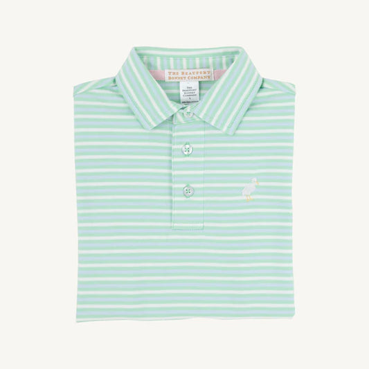 TBBC | Prim & Proper Polo - Sumner County Stripe (Grace Bay Green) with Multicolor Stork