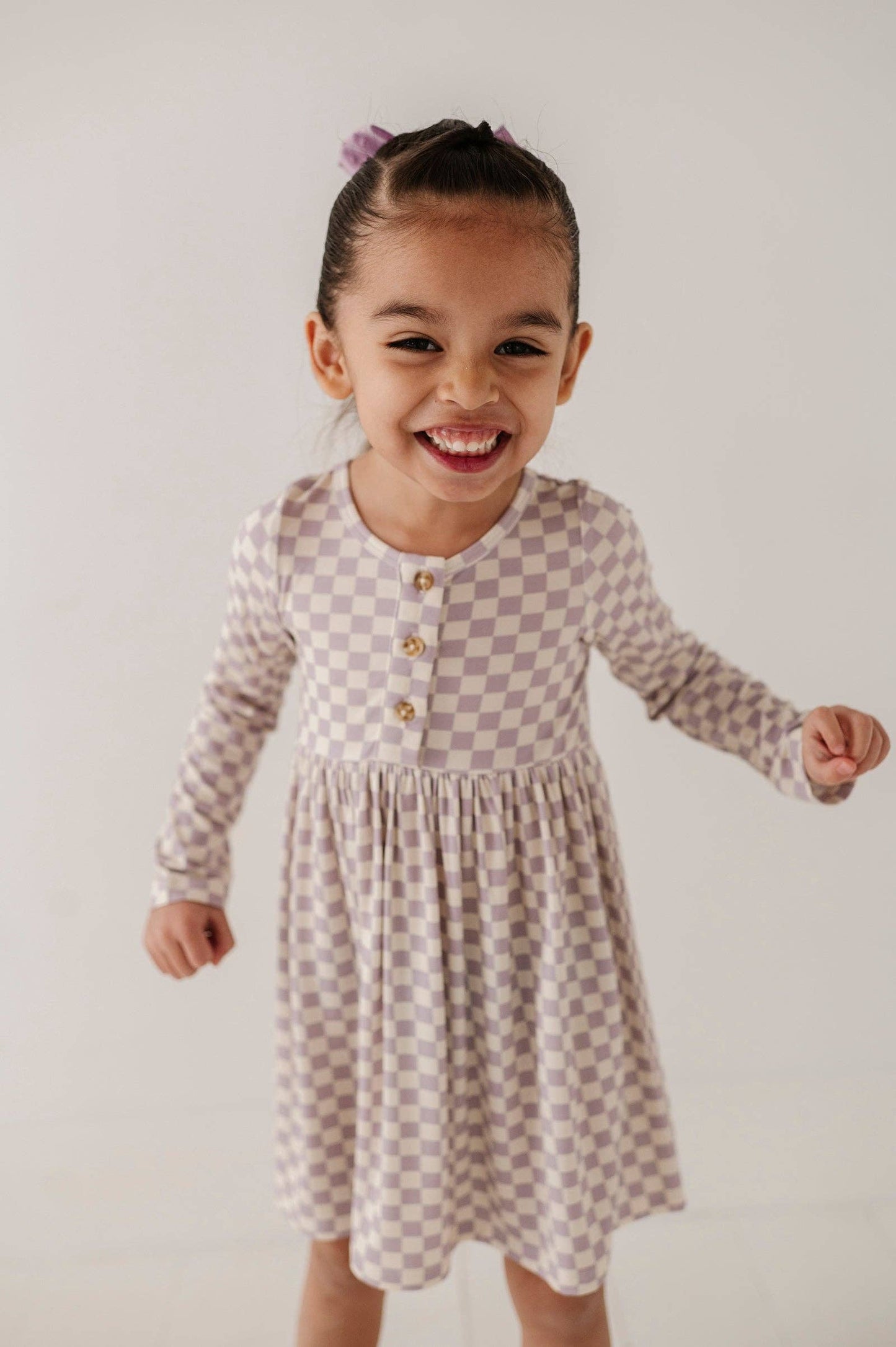 Lavender Cloud Checkered Bamboo Henley Dress