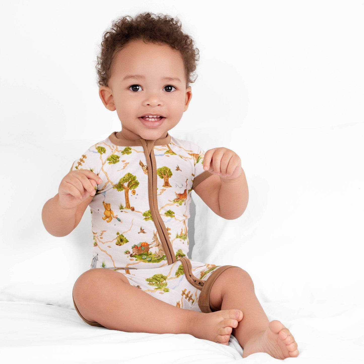 Oh Bother, It's Bedtime Short Sleeve Baby Bamboo Zipper Romper Pajamas