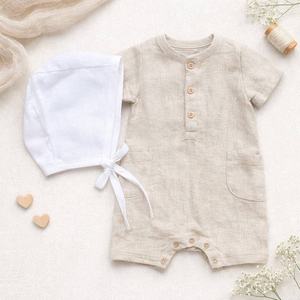 White Linen Bonnet