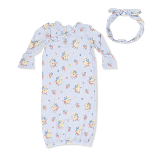 Angel Dear | Country Stitch Floral - Kimono Gown & Knot Headband