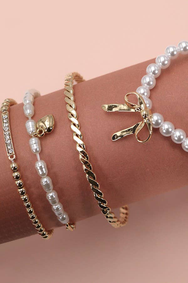 Bow and Pearl Rhinestone Bangle Set