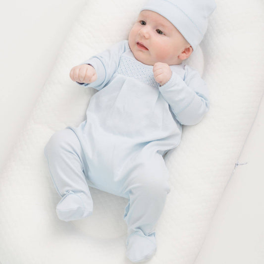 Magnolia Baby | Essentials Solid Blue Smocked Footie