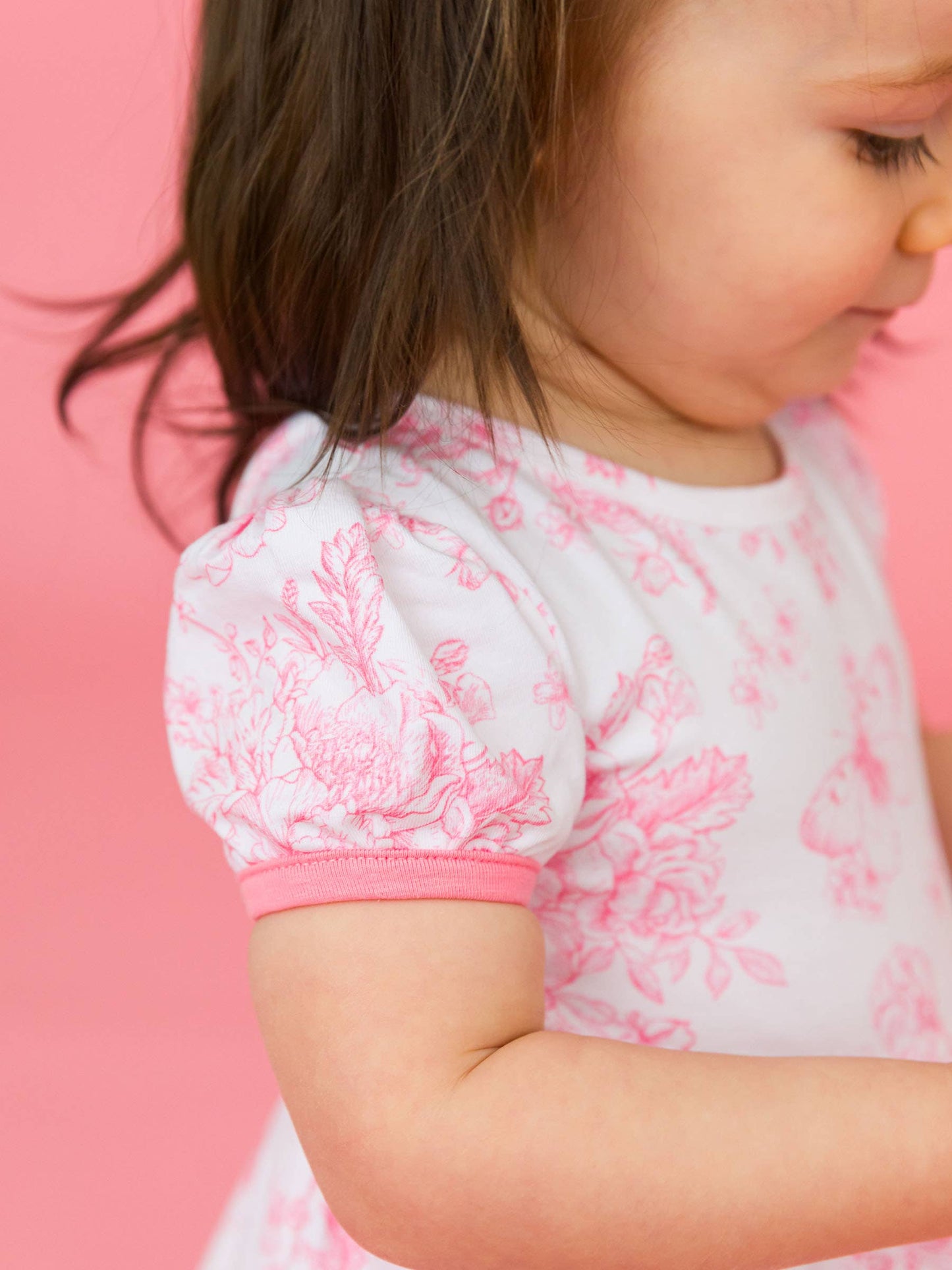 Bubblegum Pink Butterfly Garden Toile Short Sleeve Bow Twirl Romper