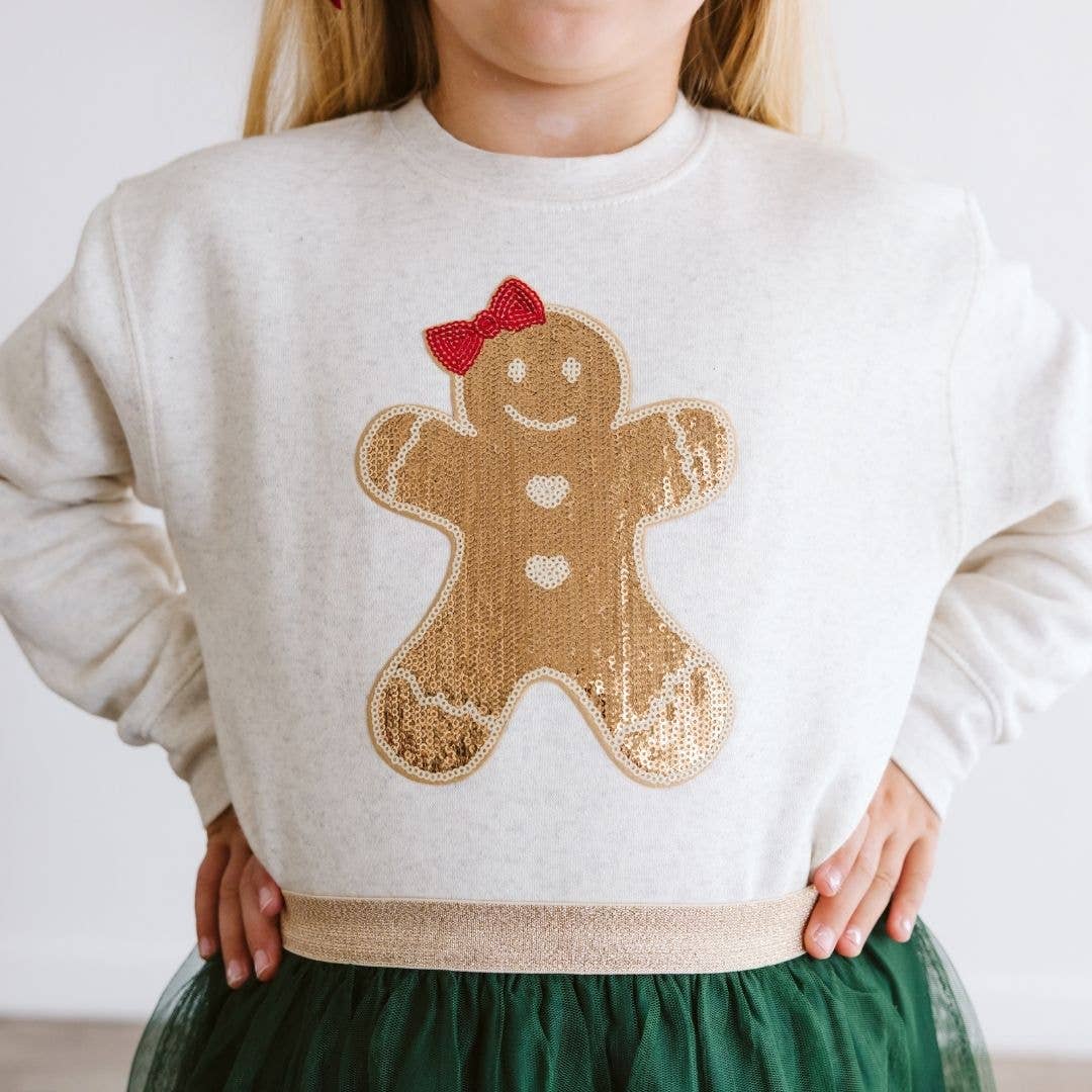 Girls Gingerbread Sequin Patch Christmas Sweatshirt