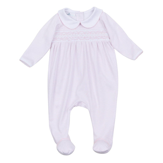 Magnolia Baby | Mini Stripes Smocked Footie - Pink