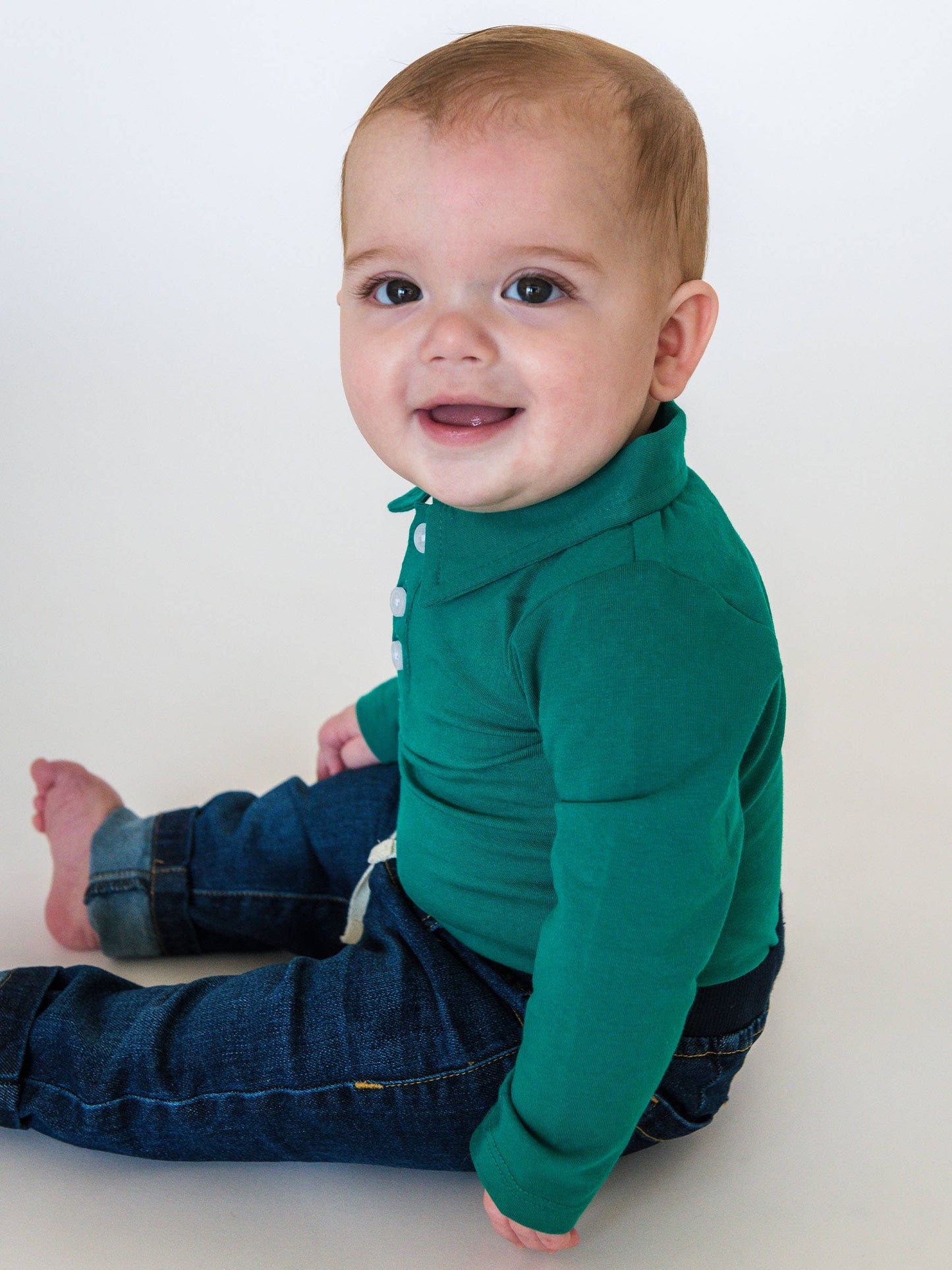RuffleButts + RuggedButts - Baby Boys Emerald Green Knit Polo Bodysuit