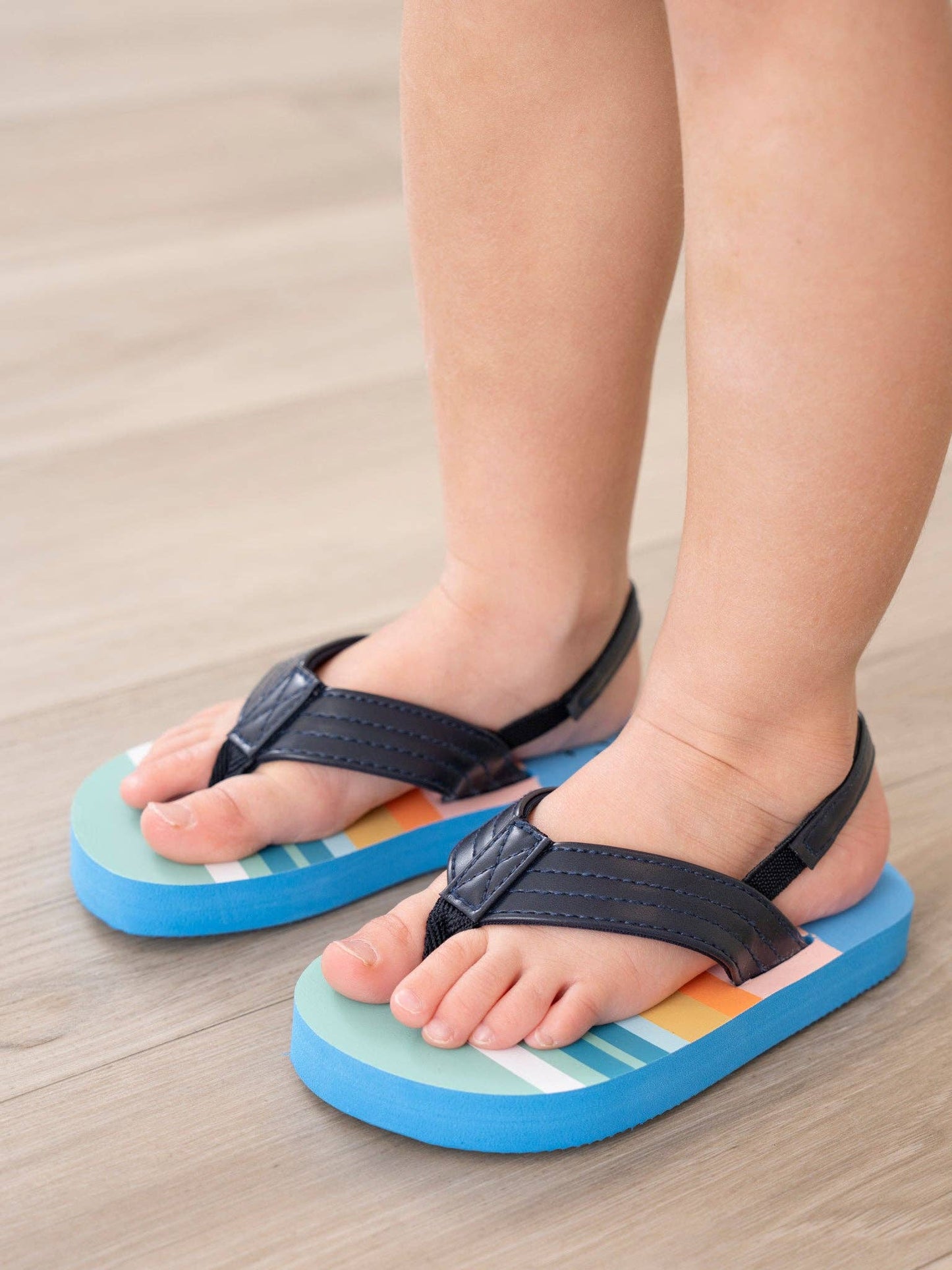 Blue Striped Flip Flops with Backstrap