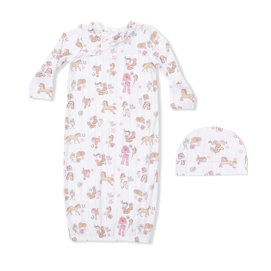 Angel Dear | Cowgirl Nursery - Kimono Gown & Ruffle Knotted Hat