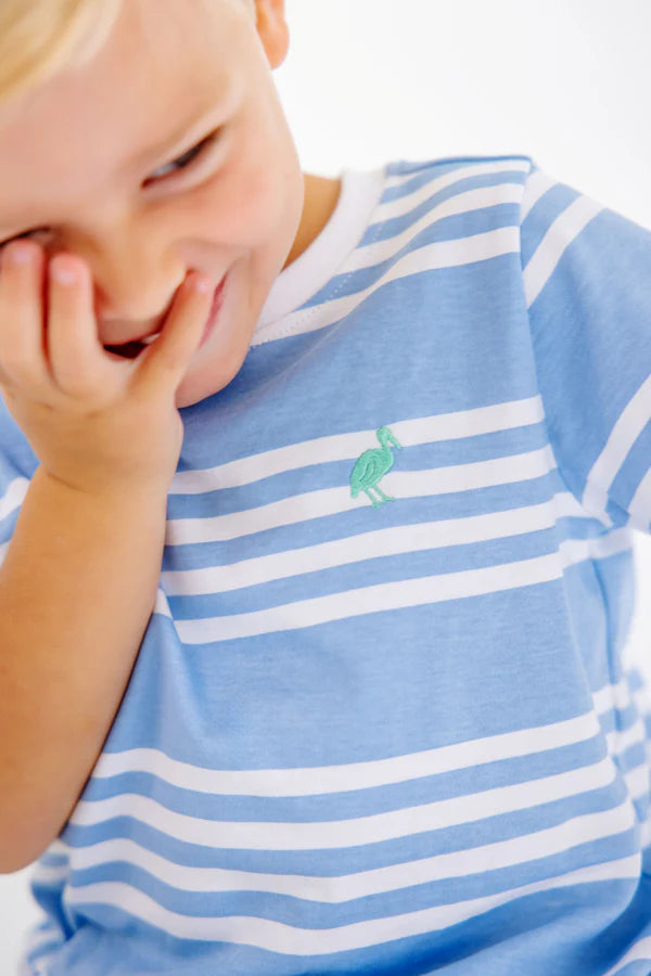TBBC | Carter Crewneck - Saddle Ridge Stripe (Sarasota Sky) with Gibson Island Green Stork