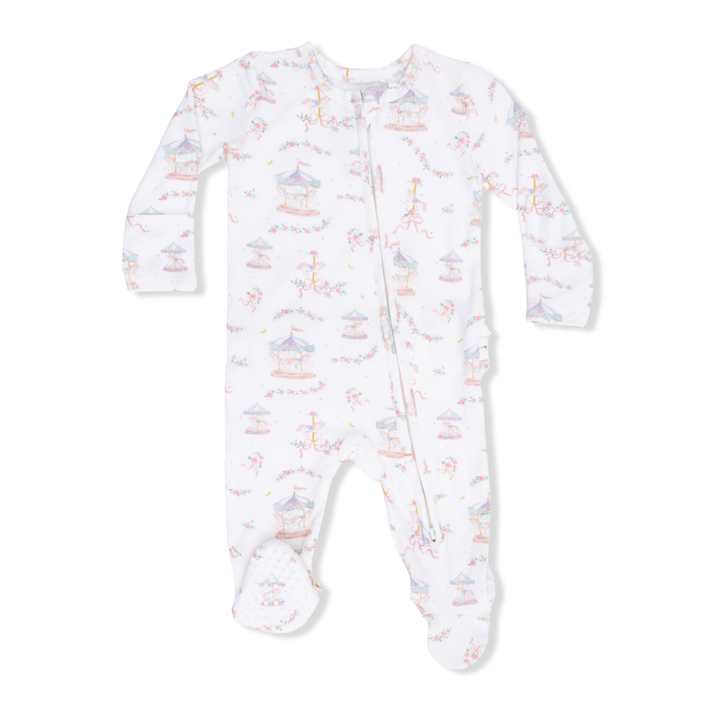 Angel Dear | Carousel with Bows - 2 Way Ruffle Back Zipper Footie