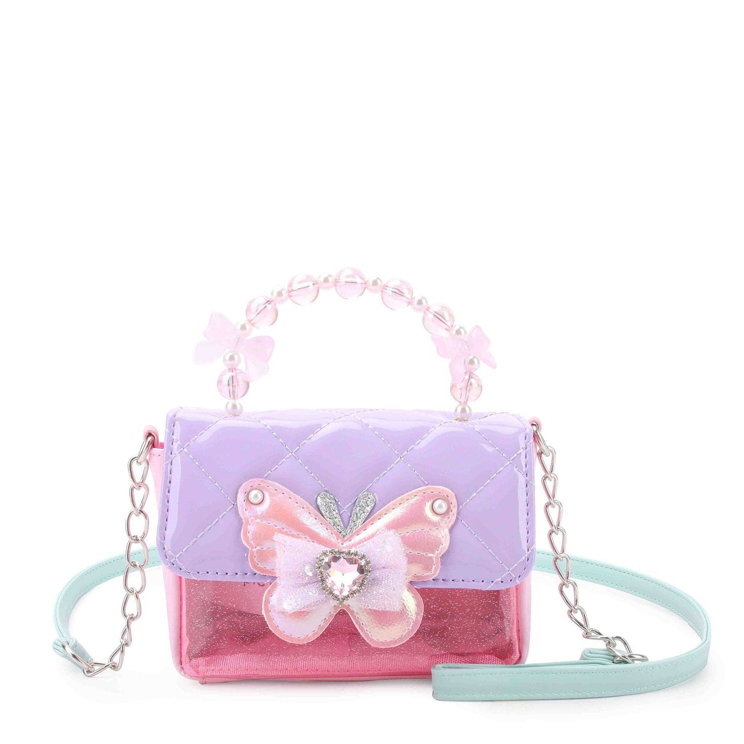 OMG Accessories - Quilted Clear Mini Flap Crossbody with Beaded Handle