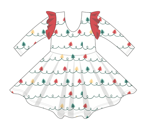 Holiday Double Ruffle Let's Dance Holiday Tree Lights Dress