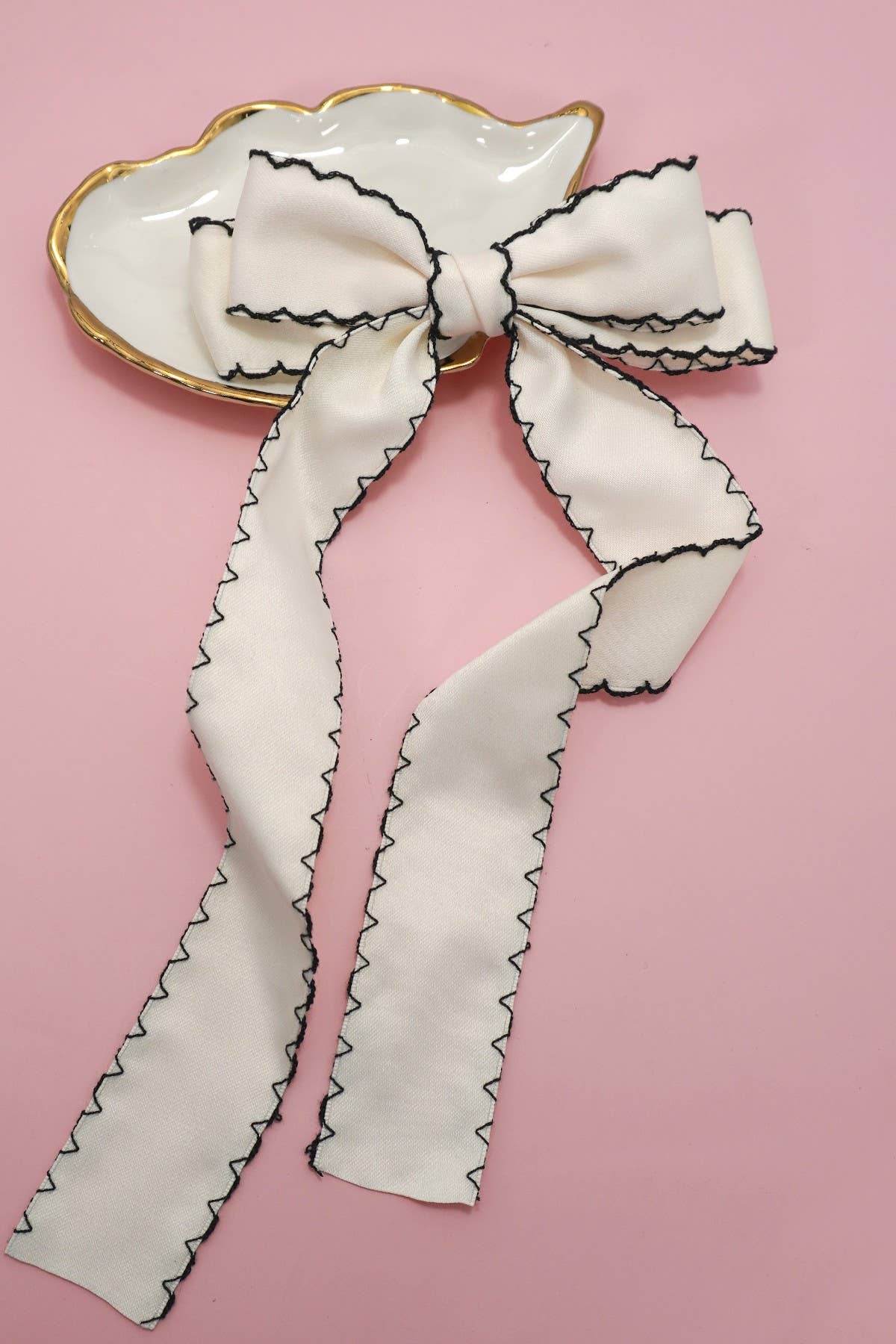 Zigzag Edge Hair Bow Ribbon Clip