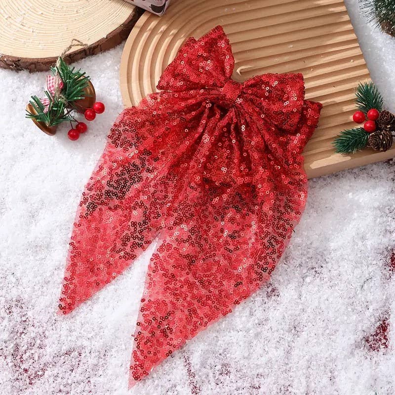 Glitter Sequin Bow Ribbon Hair Clip