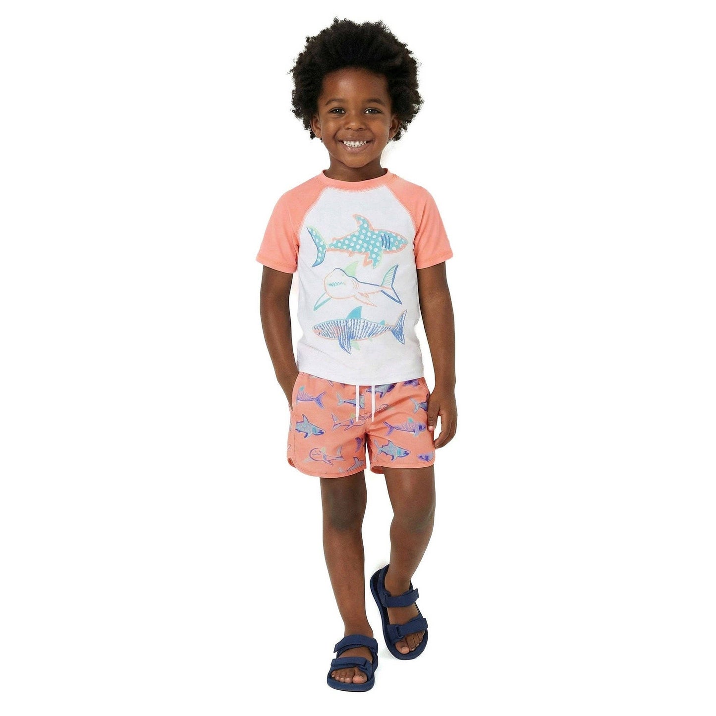 Andy & Evan - Boys Short Sleeve Rashguard Set | Shark Sketches