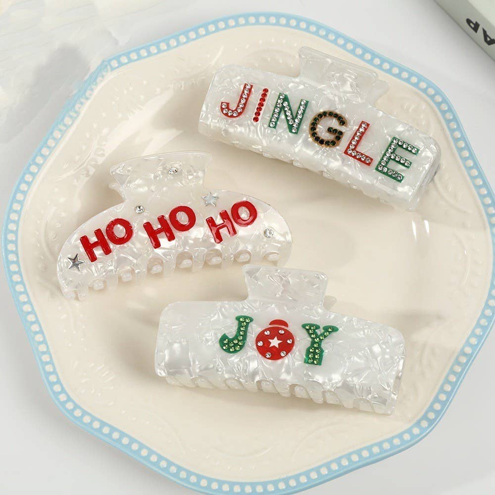 Christmas Hair Claw Clips - Jingle, Ho Ho Ho, Joy
