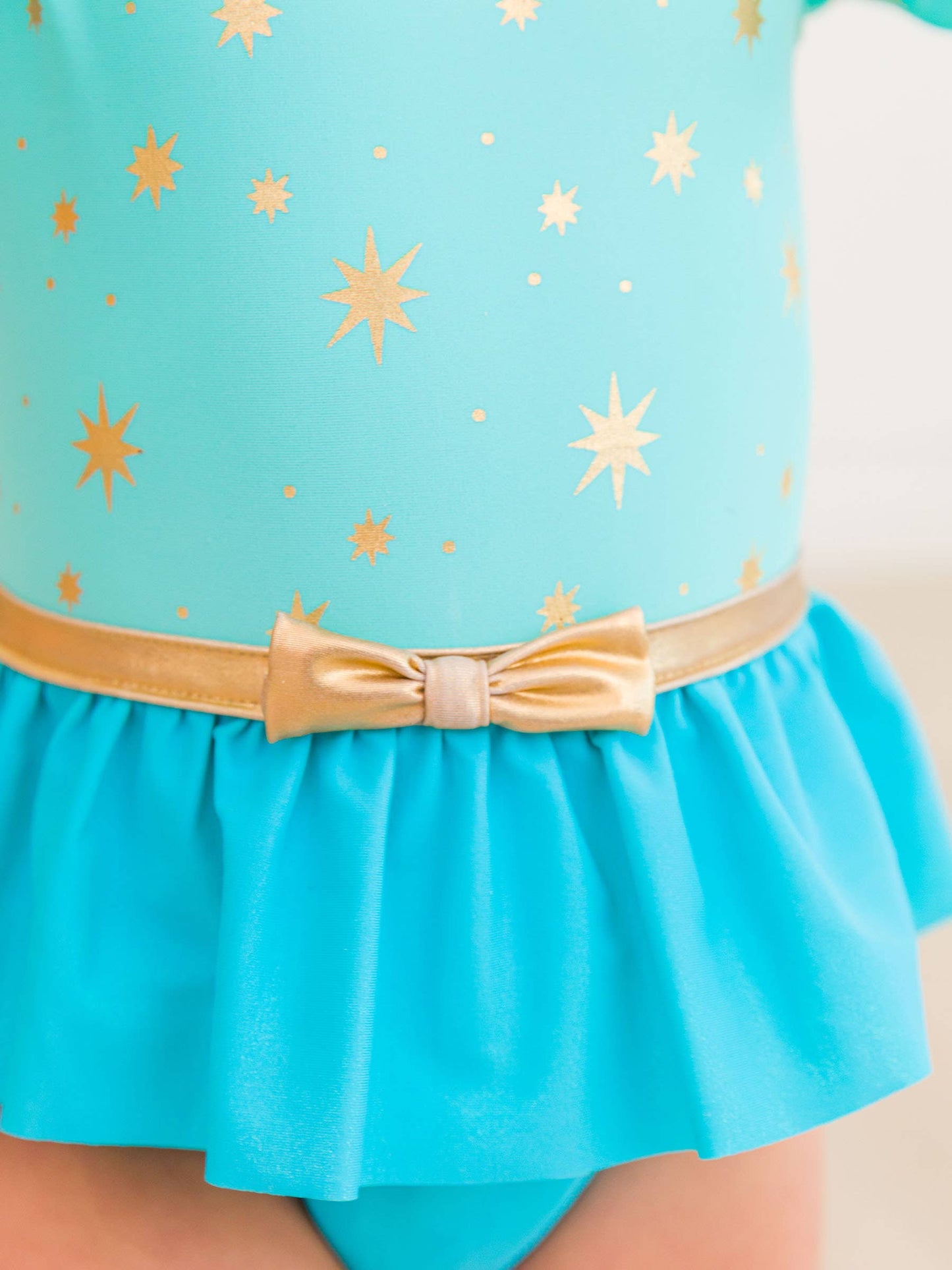 Teal & Gold Princess Long Sleeve Bow Skirted One Piece