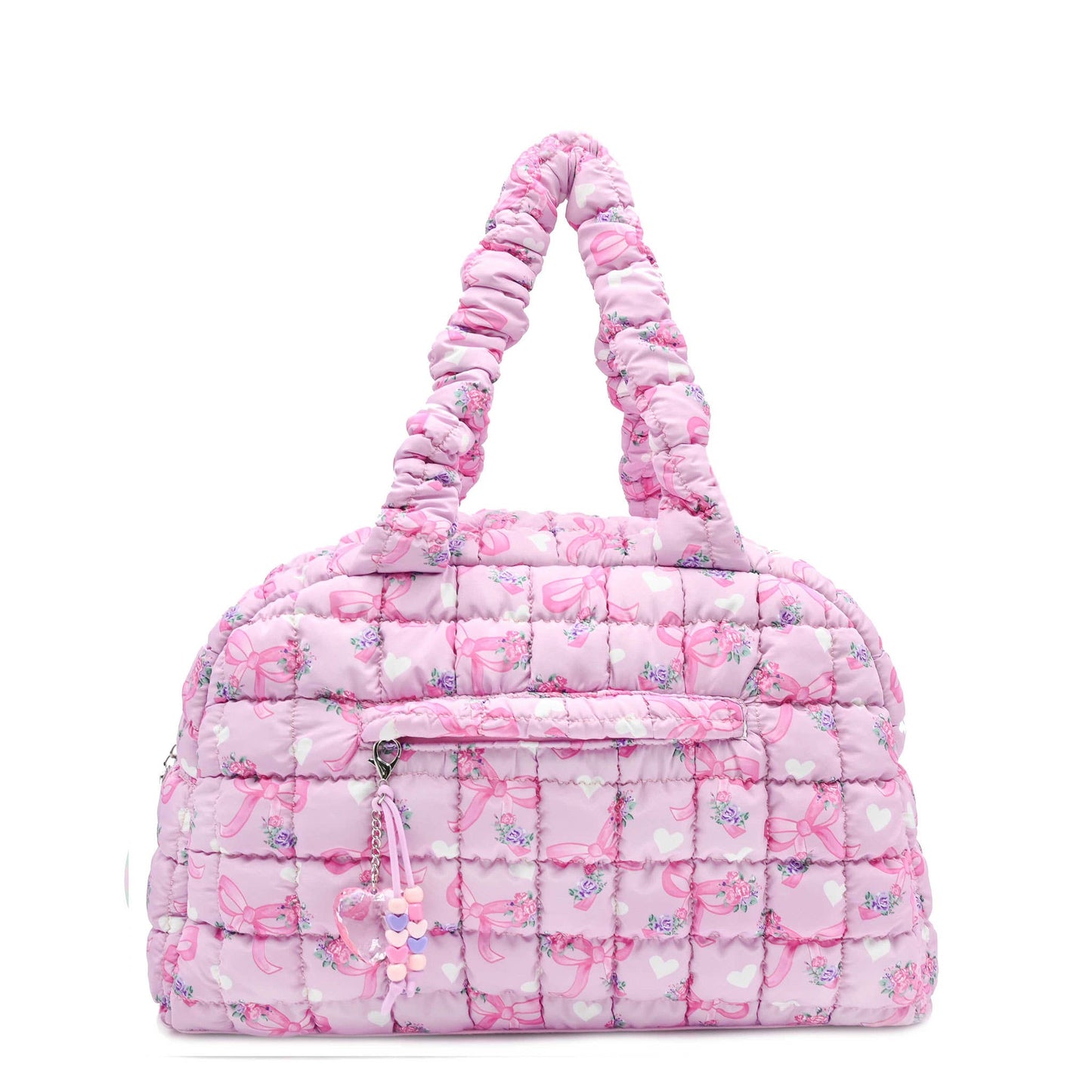 OMG Accessories - Quilted Scrunchies Floral Bow Printed Medium Duffle Bag