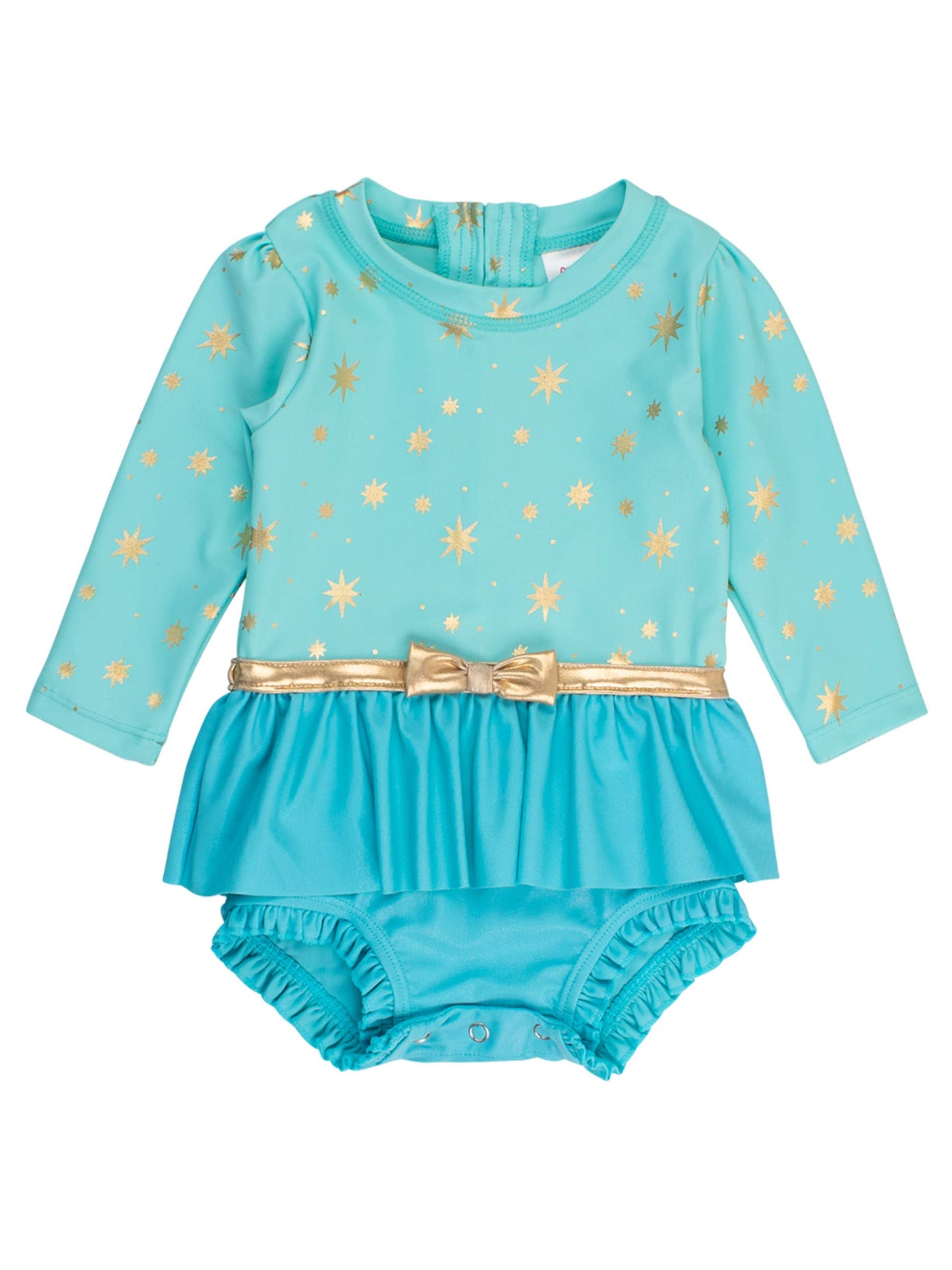 Teal & Gold Princess Long Sleeve Bow Skirted One Piece