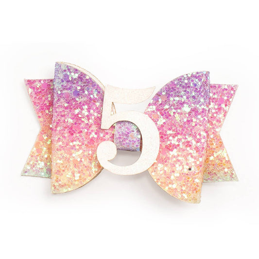 Sweet Wink - Pastel Rainbow Bow #5 Clip - Kids Birthday Hair Clip