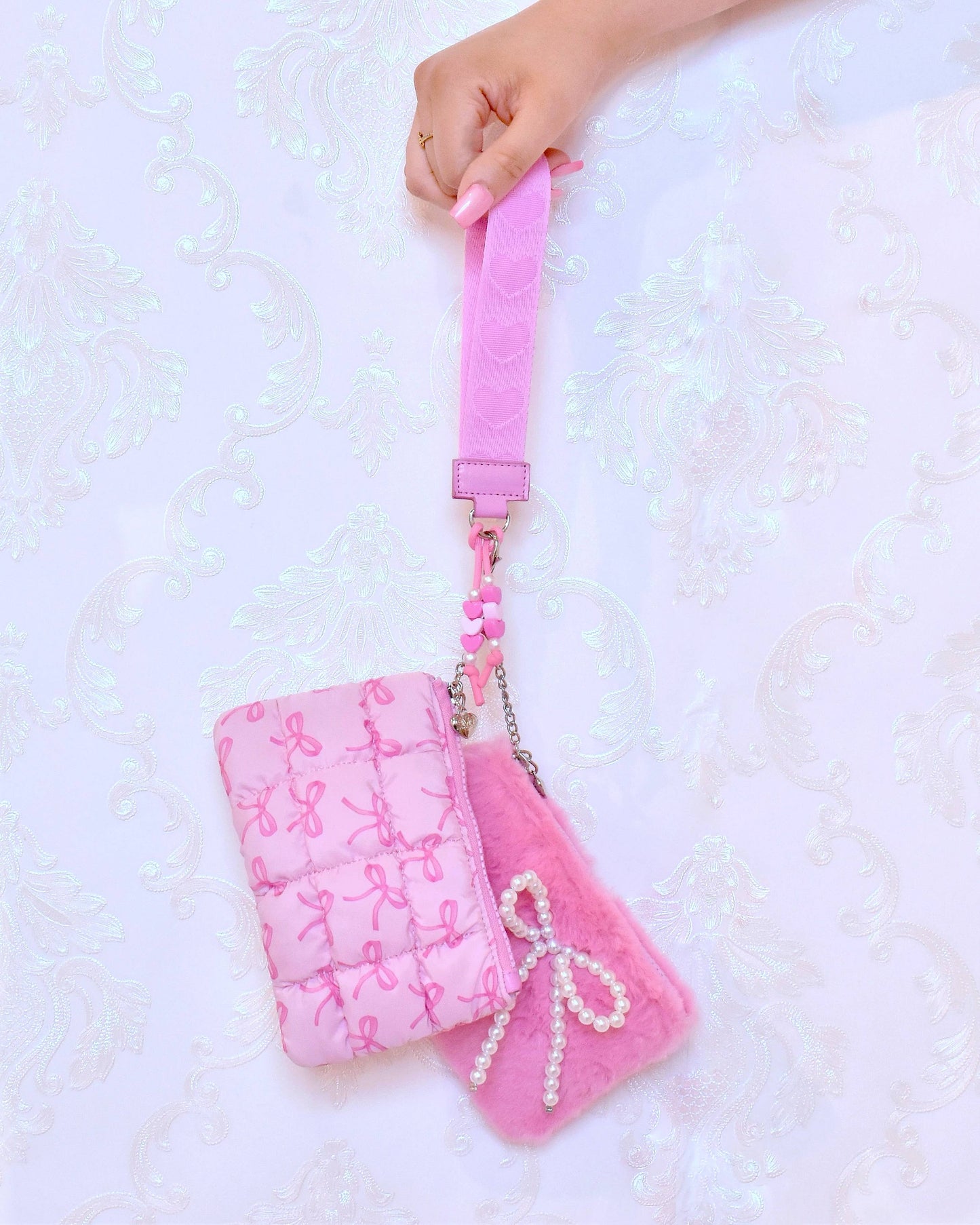 OMG Accessories - Quilted Scrunchies Bow 3 Piece Coin Purse Keychain Set