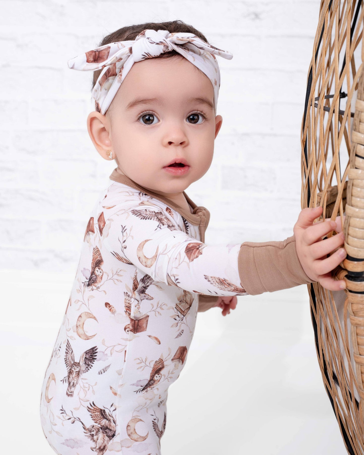 Feathers and Fables (Owl) TENCEL™ Modal Baby Zipper Romper Pajamas