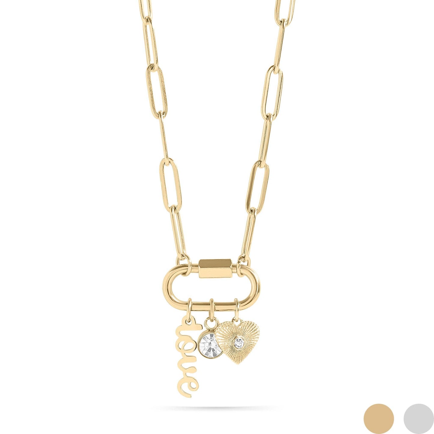 Gold Carabiner "Love" Paperclip Charm Necklace