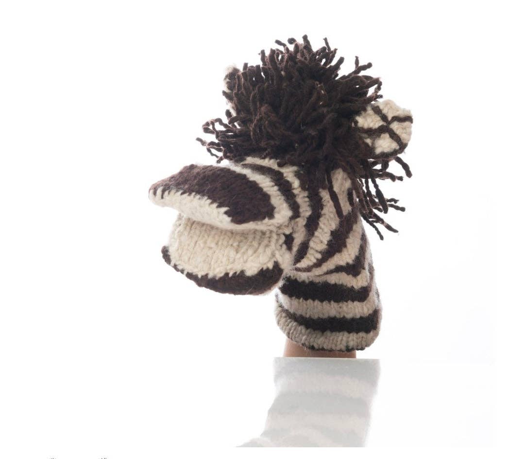 Organic Wool Knit Hand Puppet  | Zachary the Zebra