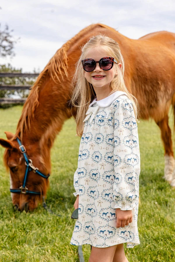 TBBC | Long Sleeve Banks Bow Dress - Horse Bits and Bows with Worth Ave White