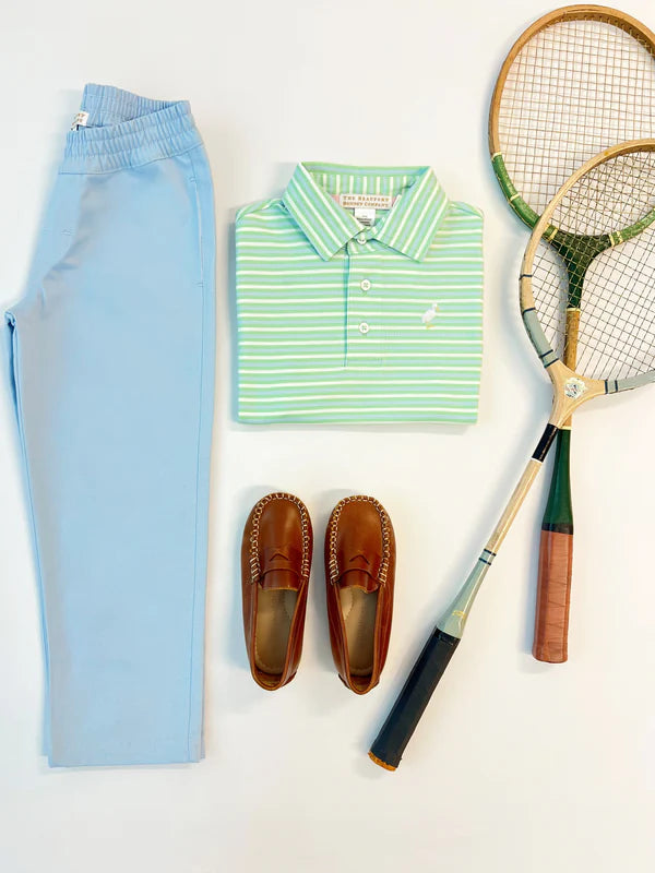 TBBC | Prim & Proper Polo - Sumner County Stripe (Grace Bay Green) with Multicolor Stork
