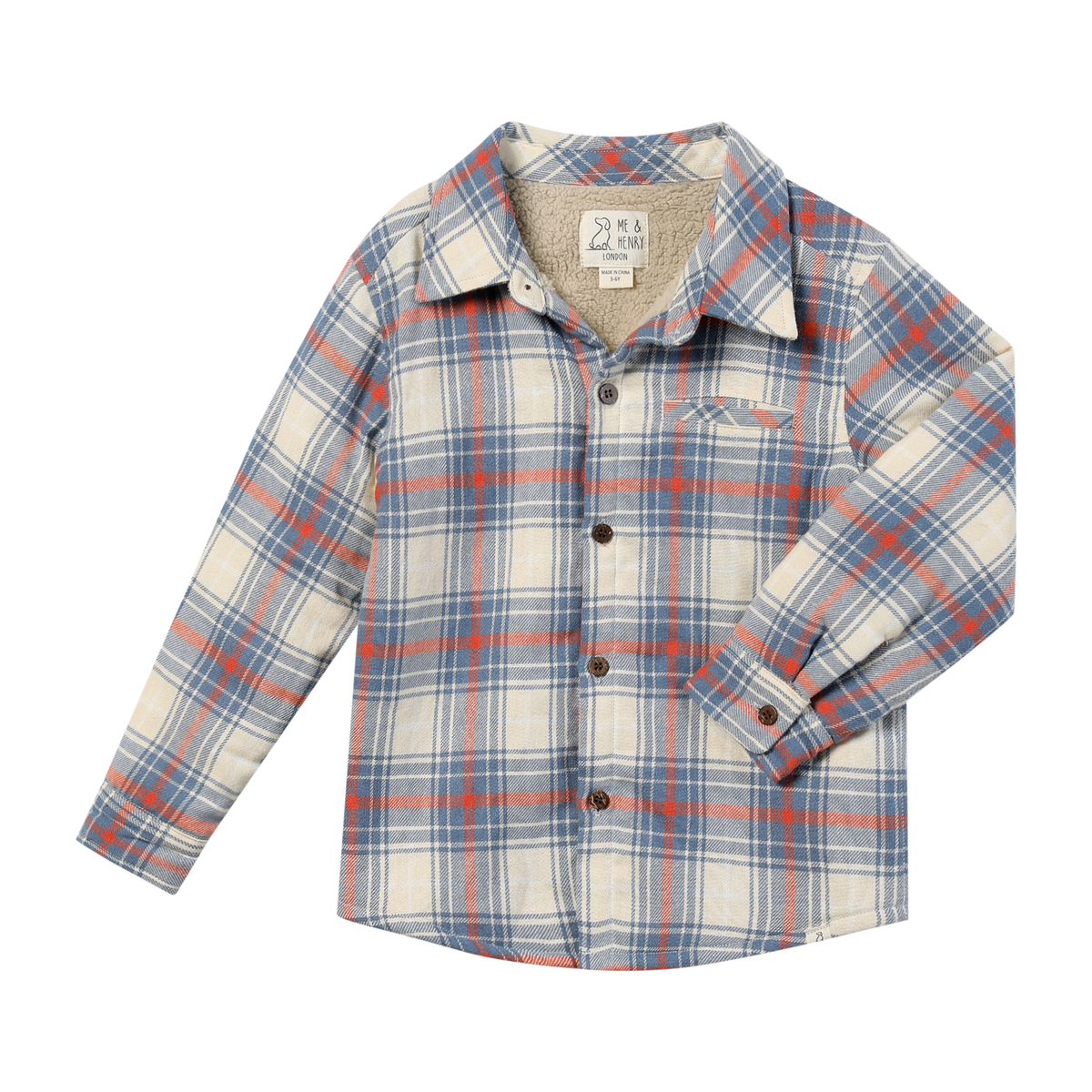 Me & Henry | Adventurer Sherpa Lined Shacket - Blue, Pumpkin, & White Plaid