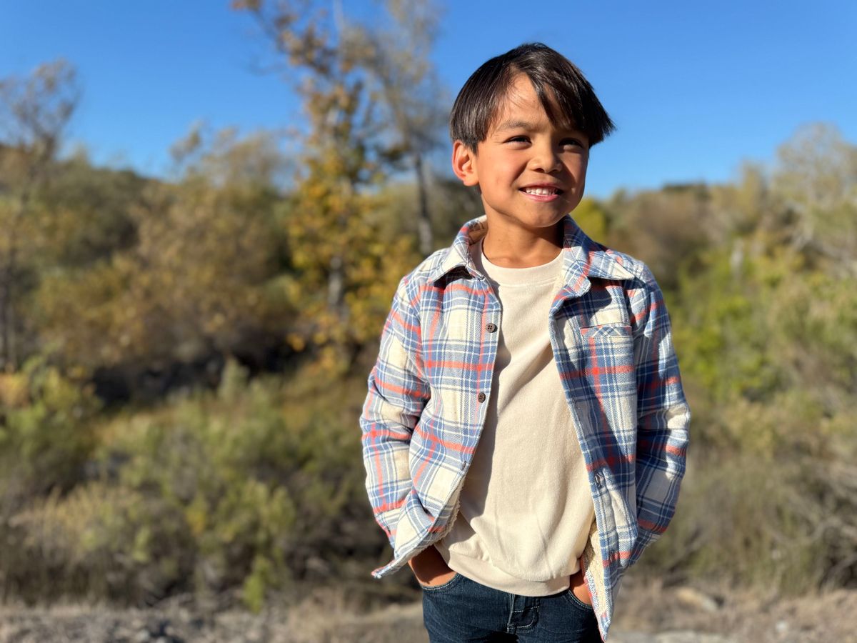 Me & Henry | Adventurer Sherpa Lined Shacket - Blue, Pumpkin, & White Plaid