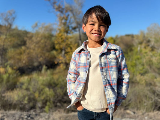 Me & Henry | Adventurer Sherpa Lined Shacket - Blue, Pumpkin, & White Plaid