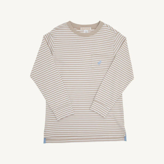 TBBC | Long Sleeve Carter Crewneck - Keeneland Khaki Stripe with Barrington Blue Stork