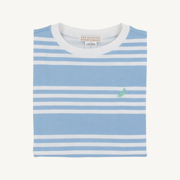 TBBC | Carter Crewneck - Saddle Ridge Stripe (Sarasota Sky) with Gibson Island Green Stork