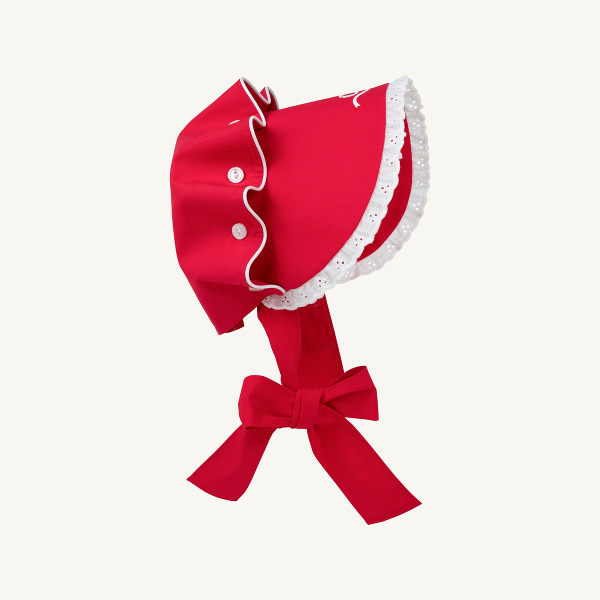 TBBC | Bellefaire Bonnet (Broadcloth/Eyelet) - Richmond Red and Worth Ave White Eyelet & Bow