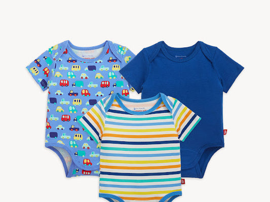 Magnetic Me | Magnetic 3-Pack Bodysuit - Blue Cars Combo