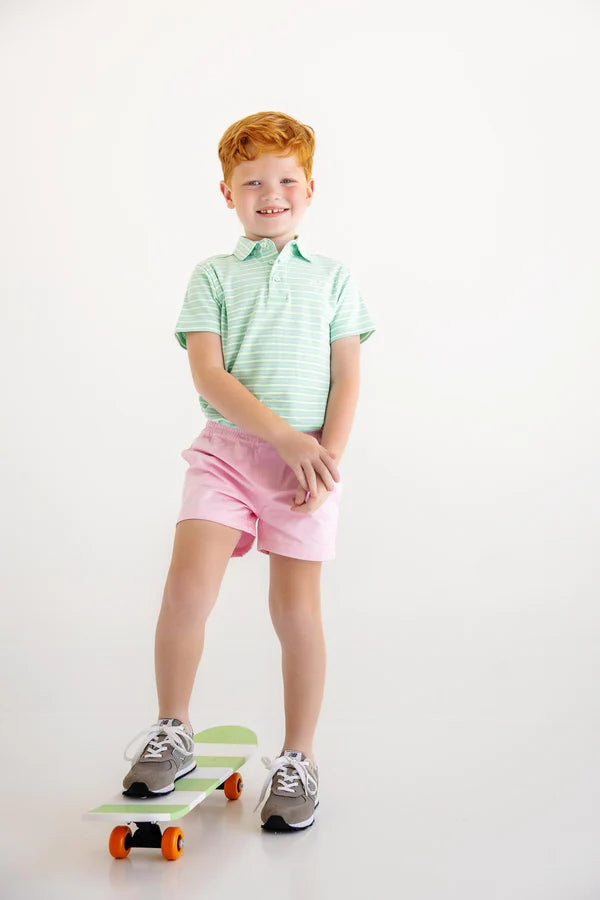 TBBC | Prim & Proper Polo - Sumner County Stripe (Grace Bay Green) with Multicolor Stork