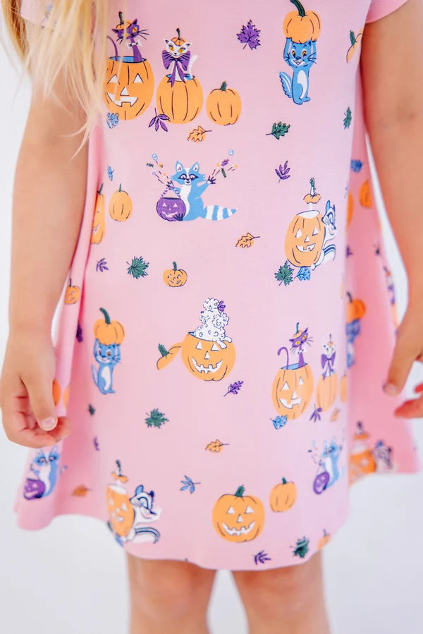 TBBC | Short Sleeve Polly Play Dress - Candy and Critters with Sandpearl Pink