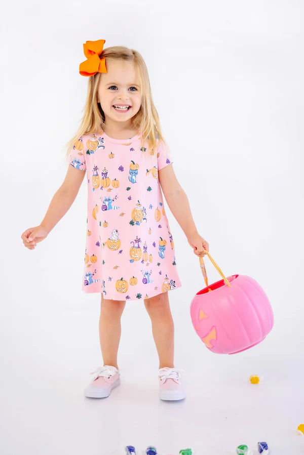 TBBC | Short Sleeve Polly Play Dress - Candy and Critters with Sandpearl Pink