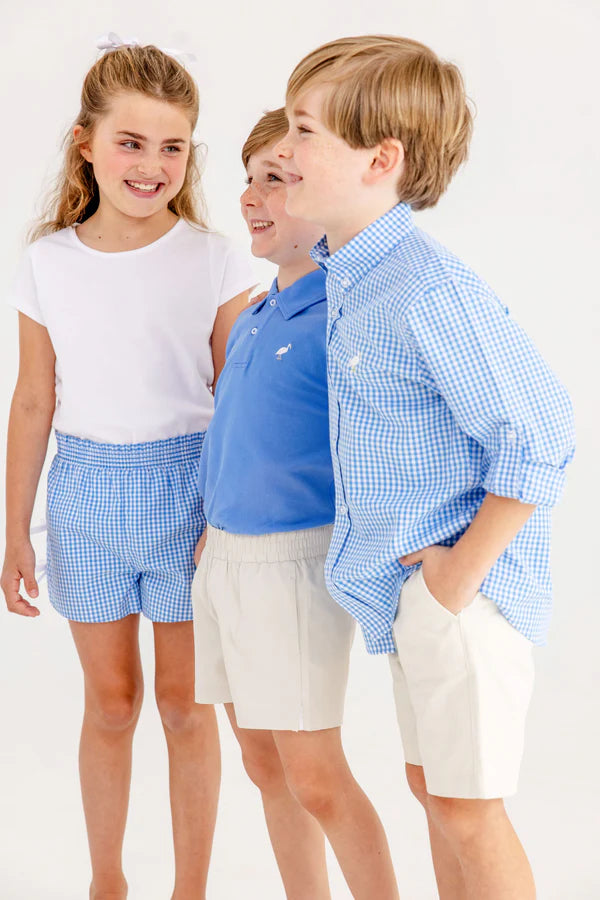 TBBC | Dean’s List Dress Shirt - Sunrise Blvd Blue Mini Gingham with Worth Avenue White Stork