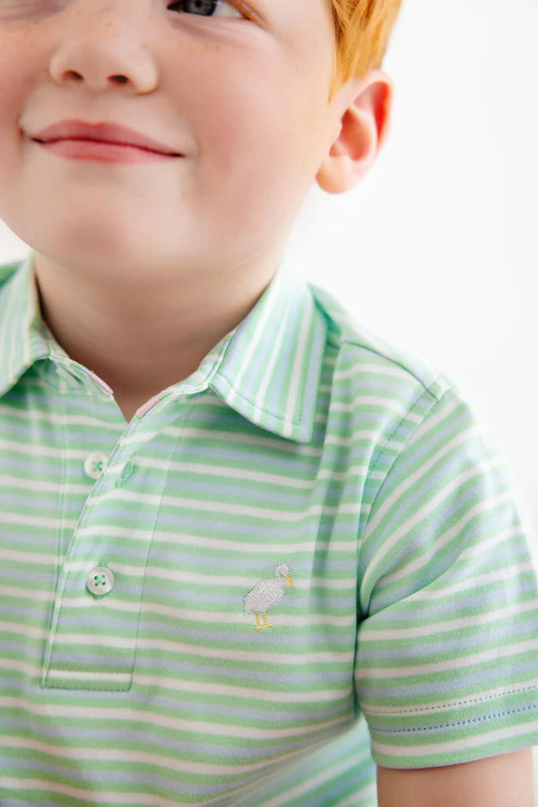TBBC | Prim & Proper Polo - Sumner County Stripe (Grace Bay Green) with Multicolor Stork