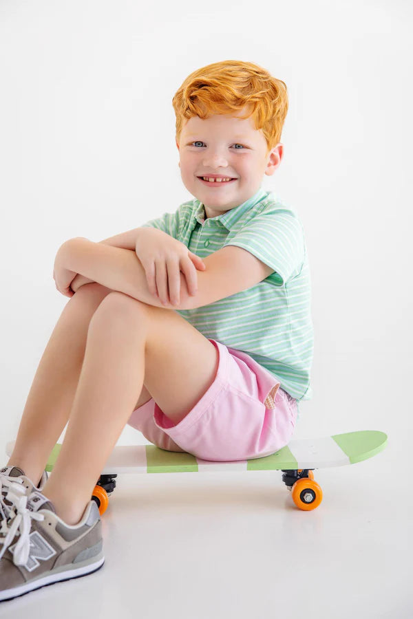 TBBC | Prim & Proper Polo - Sumner County Stripe (Grace Bay Green) with Multicolor Stork