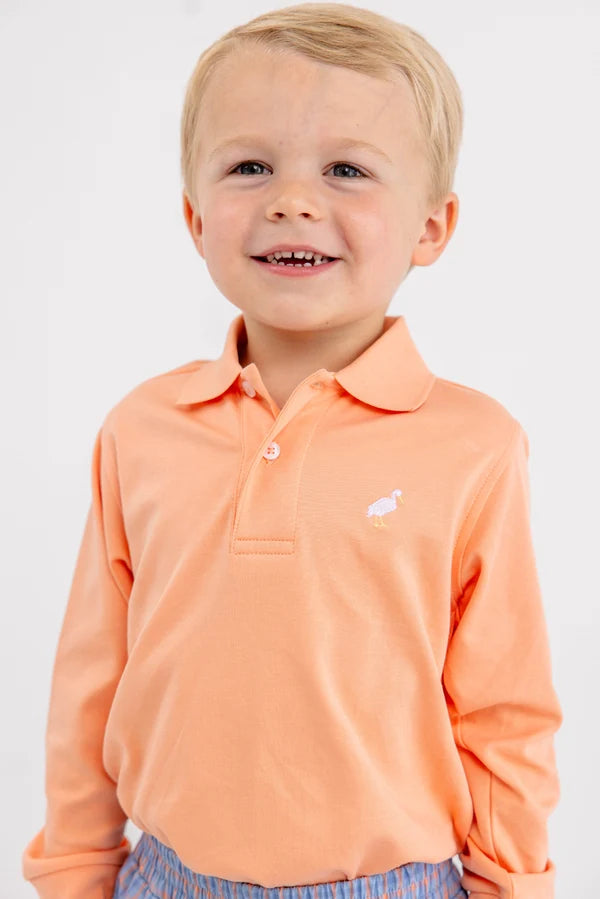 TBBC | Long Sleeve Prim and Proper Polo & Onesie - Seashore Sherbet with Multicolor Stork
