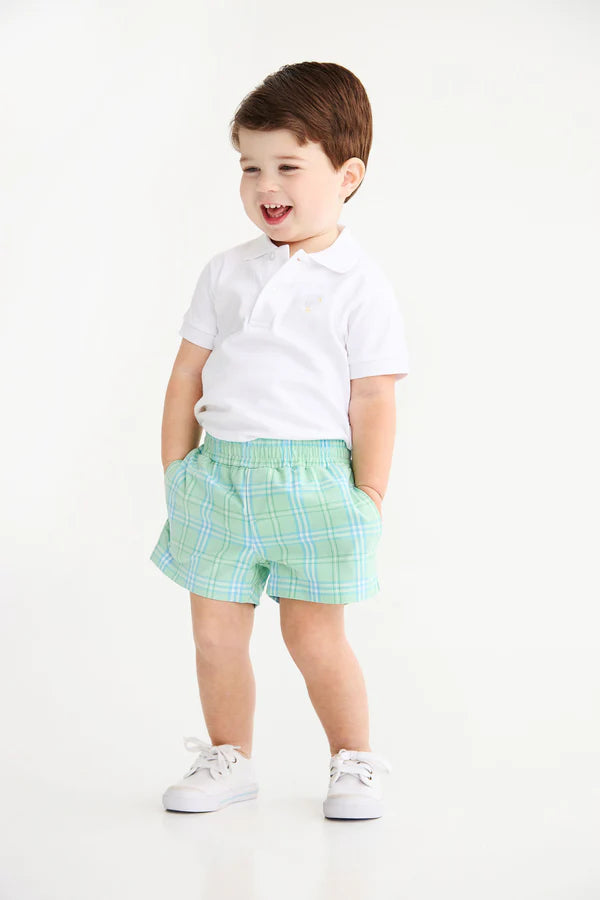 TBBC | Prim & Proper Polo Onesie - Worth Avenue White with Multicolor Stork